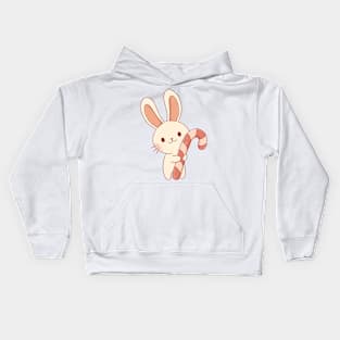 Bunny with candy cane Kids Hoodie